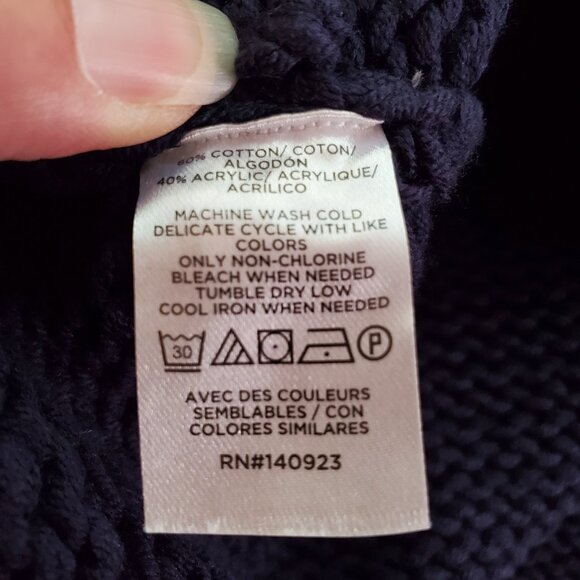 NWT LOFT SZ S Navy Blue Textured Chunky Knit Pullover Crew Neck Sweater - Picture 7 of 7